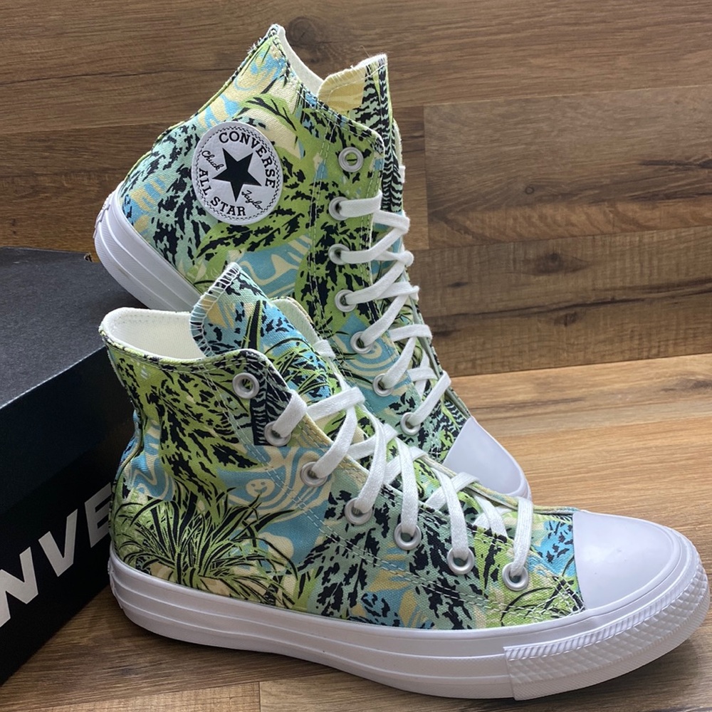 Converse High-Top Sneakers - Green and Blue Pattern